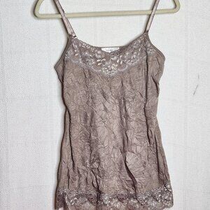 Dressbarn Y2K Taupe Vtg Lace Scrunch Poly Nylon Span Spaghetti Strap Cami Size M